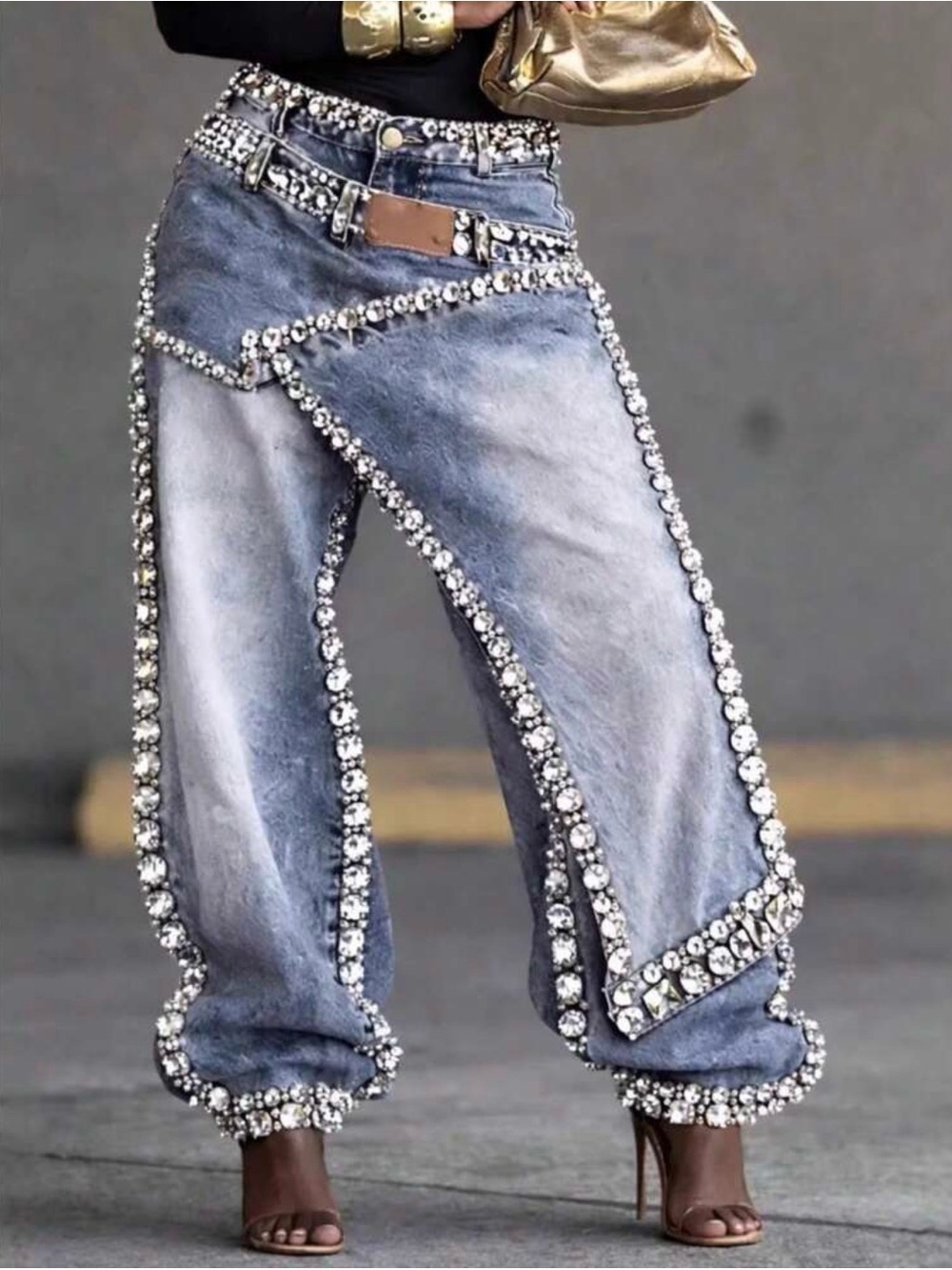 Embellished Light Blue Women's Jeans with Crystal Trim
